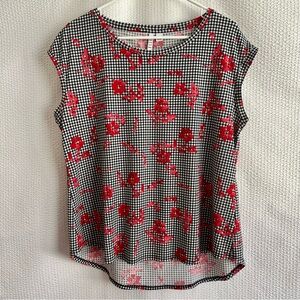 Elle Women’s Floral Red Black White Short Sleeve Blouse Size: Large